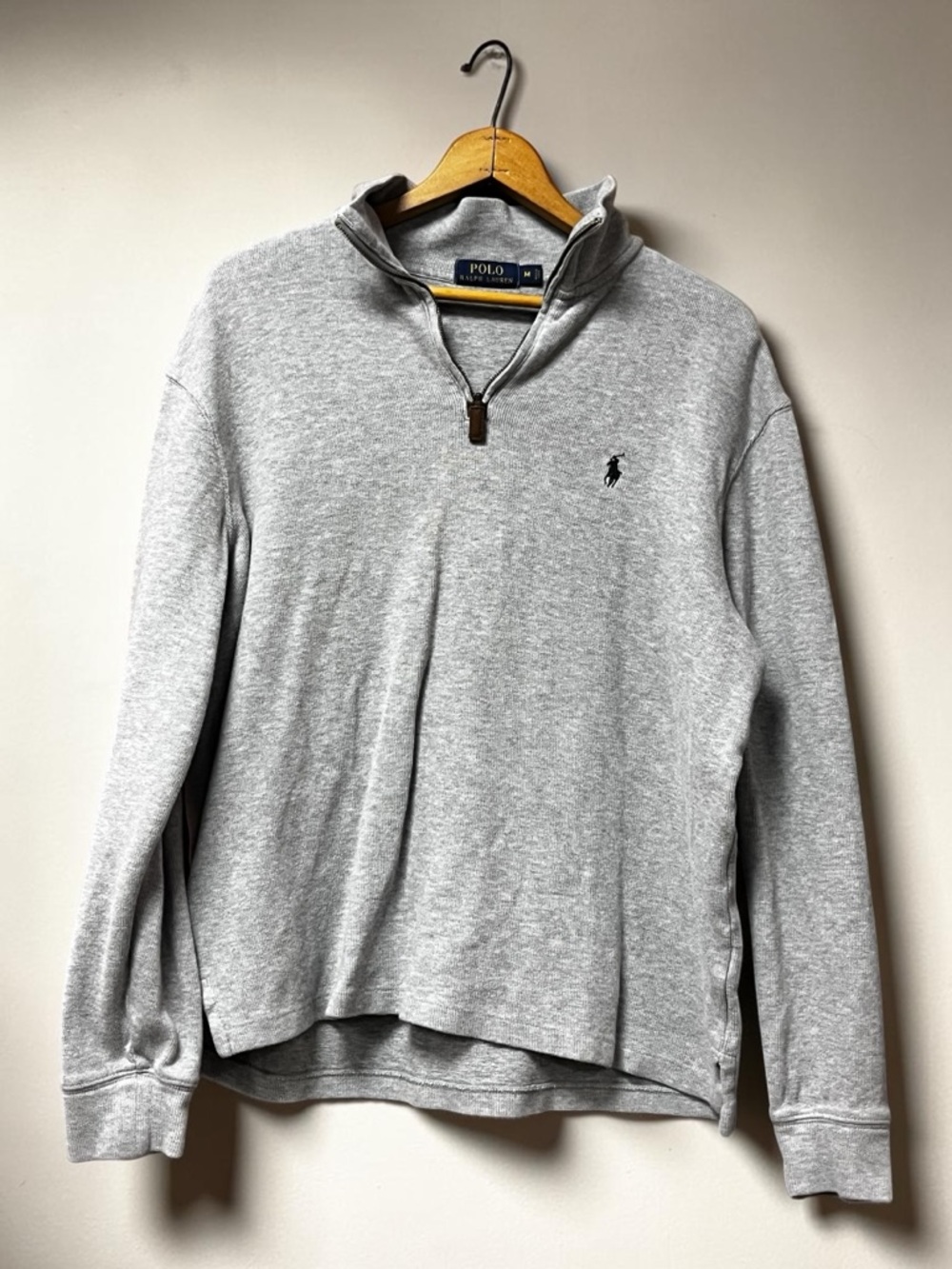Polo Ralph Lauren 100% Cotton Heather Gray Quarter-Zip Pullover size M